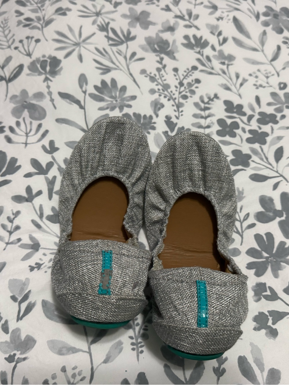 Tieks Gray Tweed Ballet Flats with Teal Accent
